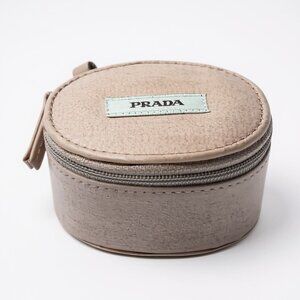 Prada Luxury Oval Jewelry Case Soft Blush Polyester Zippered Storage Box